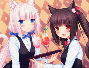 обоя аниме, nekopara, фон, взгляд, девушки