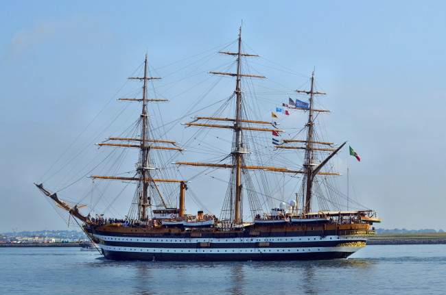Обои картинки фото amerigo vespucci, корабли, парусники, мачты, паруса