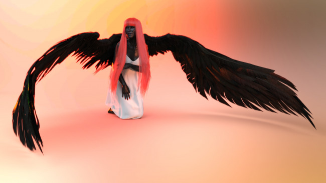 Обои картинки фото 3д графика, ангел , angel, девушка, фон, взгляд, крылья