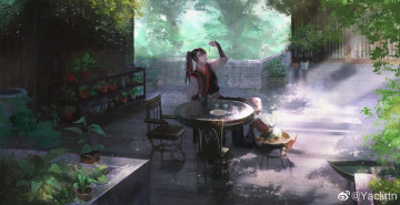Картинка рисованное кино +мультфильмы вэй усянь стол стулья веранда растения