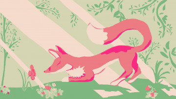 Картинка векторная+графика животные+ animals лиса цветок лучи земляника