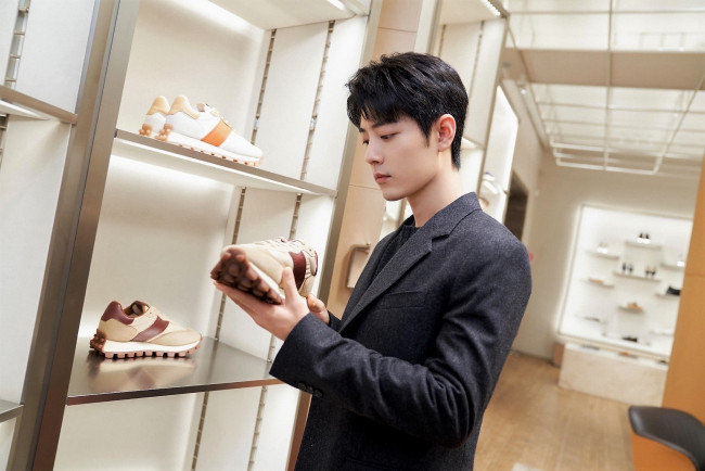 Обои картинки фото мужчины, xiao zhan, актер, пиджак, полки, обувь