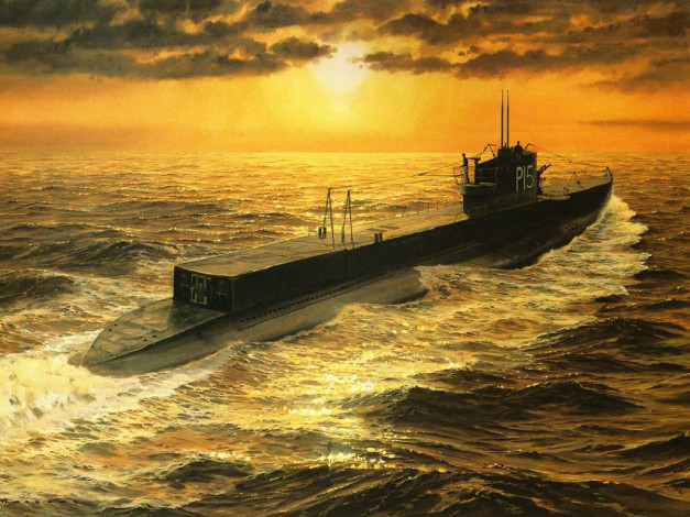 Обои картинки фото подводная, лодка, корабли, рисованные