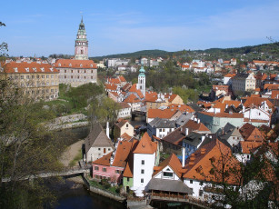 обоя крумлов, Чехия, города, панорамы, река, дома, крыши