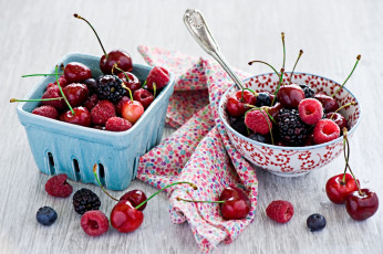Картинка еда фрукты ягоды малина ежевика голубика черешня
