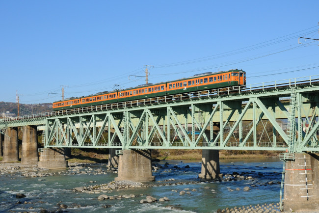 Обои картинки фото техника, поезда, мост, река, лоезд