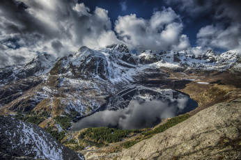 Картинка природа горы пейзаж дорога озеро вершины