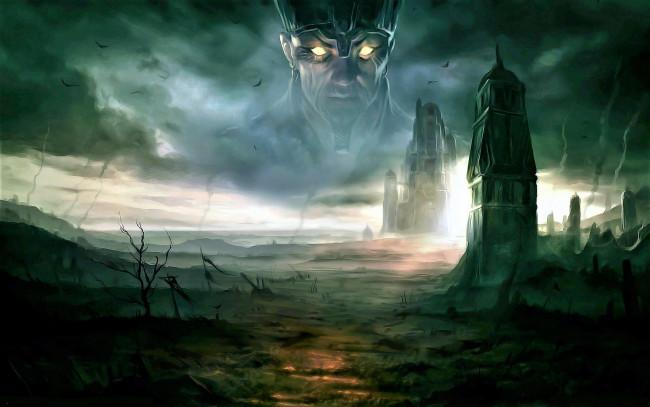 Обои картинки фото видео игры, age of conan,  hyborian adventures, колдун, башни, туман, могилы