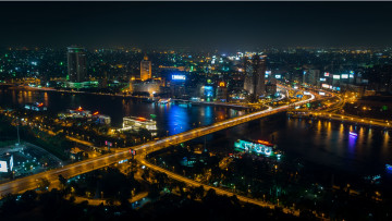 Картинка города каир+ египет река мост вечер огни