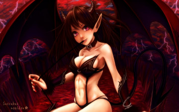 Картинка аниме angels demons рога демон девушка