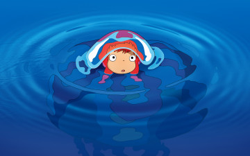 обоя ponyo, мультфильмы, рыбка, море