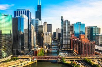 Картинка города Чикаго сша мосты небоскребы