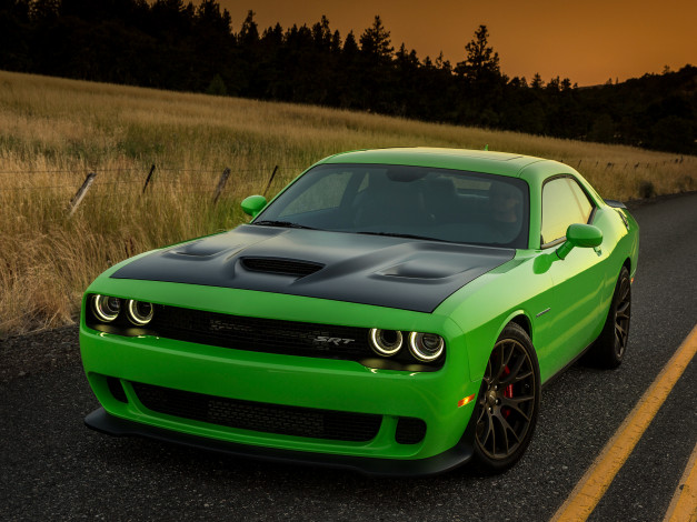 Обои картинки фото автомобили, dodge, зеленый, hellcat, srt, 2015г, challenger, lc