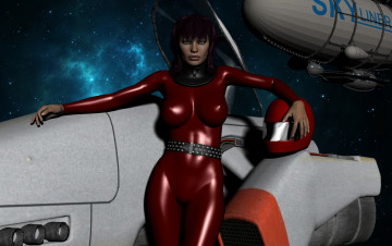 Картинка 3д+графика фантазия+ fantasy девушка взгляд фон космический корабль