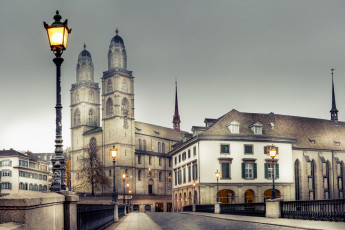 Картинка города цюрих+ швейцария фонари здания