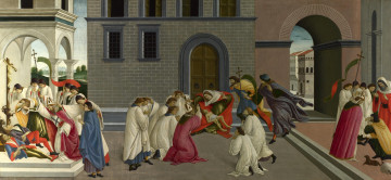 Картинка рисованное живопись сандро боттичелли три Чуда святого зиновия сцены из жизни мифология картина