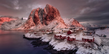 обоя норвегия, города, - пейзажи, водоем, здания, снег