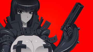 Картинка аниме оружие +техника +технологии пистолет взгляд девушка фон