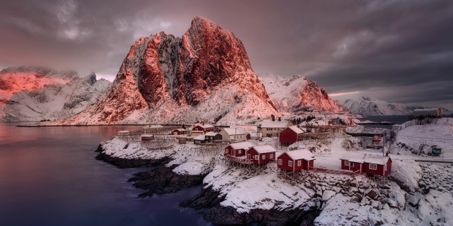 Обои картинки фото норвегия, города, - пейзажи, водоем, здания, снег