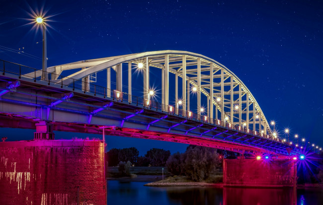 Обои картинки фото города, - мосты, водоем, фонари, звезды, ночь