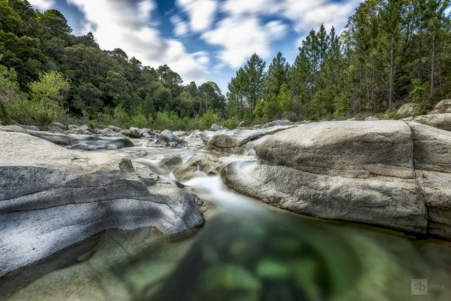 Обои картинки фото природа, водопады, река, деревья, камни, поток