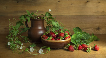 Картинка еда клубника +земляника цветы земляника ягоды натюрморт