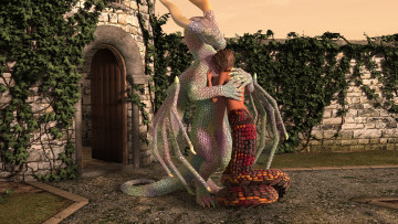 Картинка 3д+графика существа+ creatures фон взгляд девушка дракон