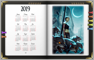Картинка календари фэнтези 2019 calendar женщина книга девушка оборотень волк