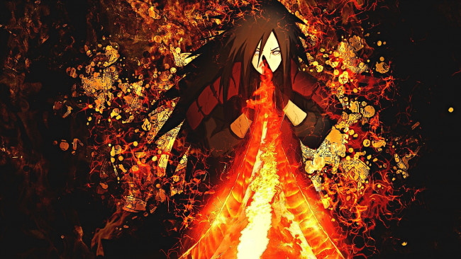 Обои картинки фото аниме, naruto, учиха, мадара, огонь