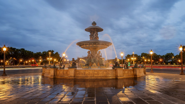 Обои картинки фото place de la concorde, fontaine des mers, города, париж , франция, place, de, la, concorde, fontaine, des, mers