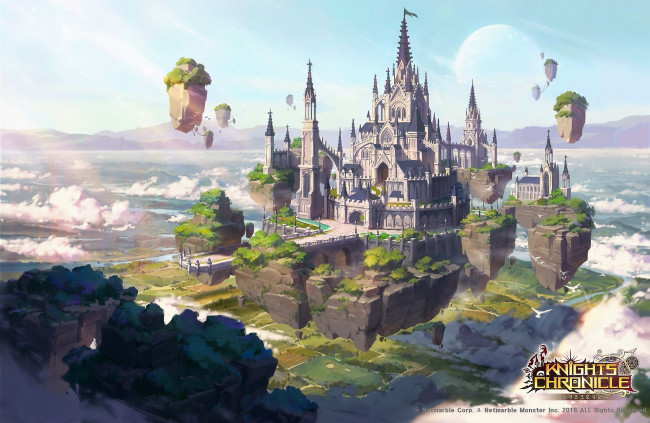 Обои картинки фото видео игры, knights chronicle, замок, остров, полет, облака