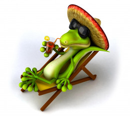 Картинка 3д+графика юмор+ humor сомбреро курорт релакс шезлонг крокодил отдых коктейль шляпа очки