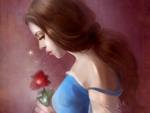 Картинка рисованное кино платье роза beauty and the beast волосы красавица и чудовище белль профиль девушка