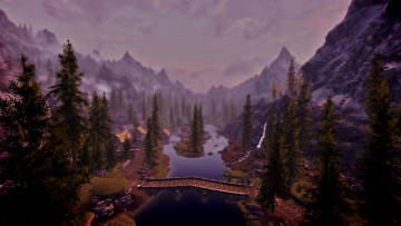 Картинка the+elder+scrolls+v +skyrim видео+игры мост лес река горы