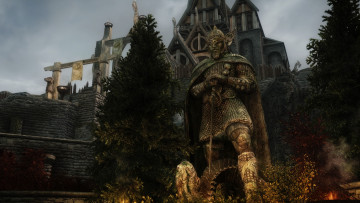 обоя видео игры, the elder scrolls v,  skyrim, рыцарь, замок, оружие