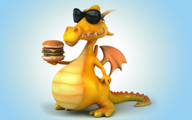 Обои картинки фото 3д графика, фантазия , fantasy, дракон, hamburger, dragon, funny, 3d