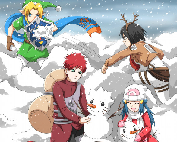 Обои картинки фото аниме, unknown,  другое, зима, снеговики
