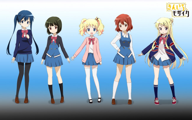 Обои картинки фото аниме, kin-iro mosaic, фон, взгляд, девушки