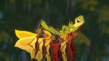 обоя мультфильмы, the princess and the frog, лягушка, бабочки