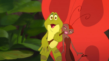 обоя мультфильмы, the princess and the frog, лягушка, бабочка, растение