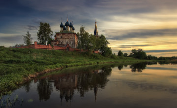 обоя города, - православные церкви,  монастыри, берега, купола, дунилово, храм, река, природа, пейзаж