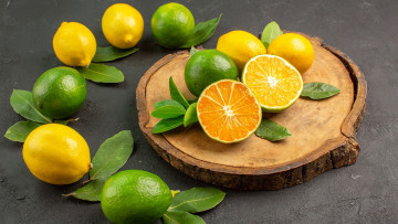 Картинка еда цитрусы листья лаймы лимоны
