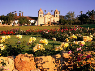 Картинка mission santa barbara and the rose garden california города