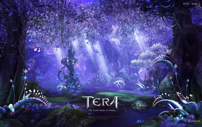 Обои картинки фото девушка, елка, видео, игры, tera, the, exiled, realm, of, arborea, лес, ыветы