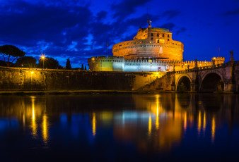 Картинка castel sant`angelo города рим ватикан италия река мост замок стены башни ночь огни