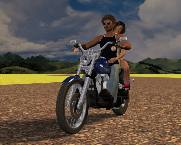 Обои картинки фото мотоциклы, 3d, мотоцикл, девушка, парень