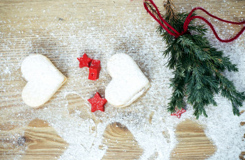 Картинка праздничные угощения выпечка елка снег сладости печенье сердечки merry cookies sweets christmas праздник рождество heart