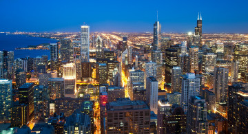 обоя chicago, города, Чикаго , сша, огни, ночь, панорама