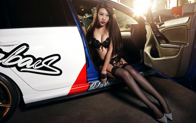 Обои картинки фото автомобили, -авто с девушками, автомобиль, фон, девушка, взгляд, азиатка