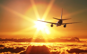 обоя авиация, авиационный пейзаж, креатив, летит, самолет, солнце, небо, красота, облака, лучи